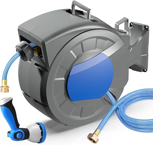 ™Novir | גלגלת צינור גינה – 100ft, 10 דפוסים, סיבוב 180°, חזרה אוטומטית